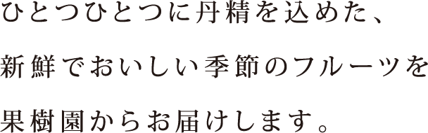 ひとつひとつに丹精を込めた、新鮮でおいしい季節のフルーツを果樹園からお届けします。
